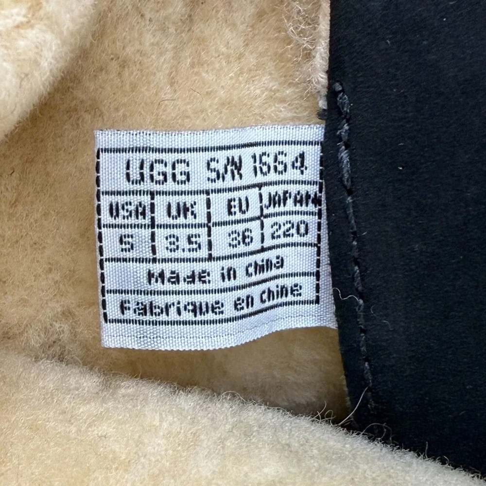 UGG Catalina Tie Lace Mid Calf Boot Womens 5 Black Leather Sherpa Shearling 1664